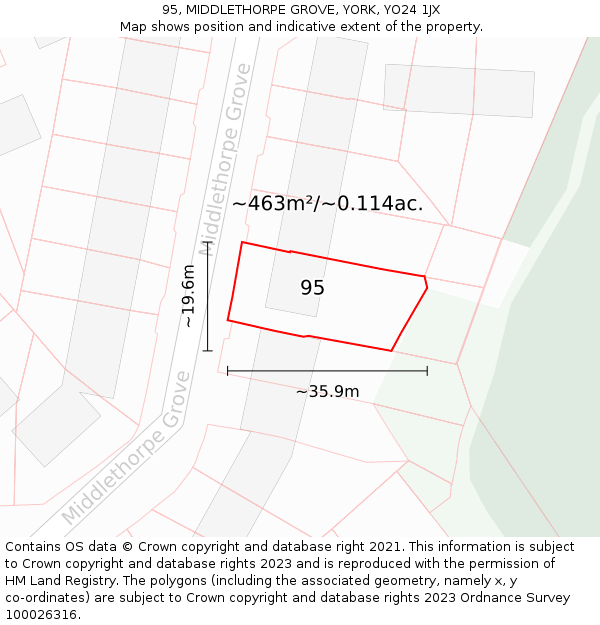 95, MIDDLETHORPE GROVE, YORK, YO24 1JX: Plot and title map