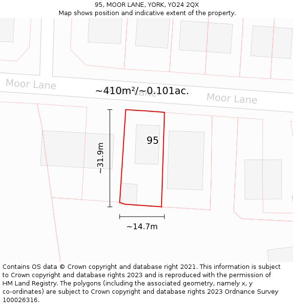 95, MOOR LANE, YORK, YO24 2QX: Plot and title map
