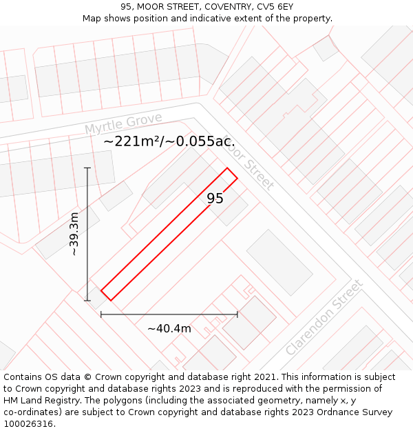 95, MOOR STREET, COVENTRY, CV5 6EY: Plot and title map