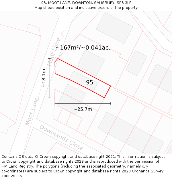 95, MOOT LANE, DOWNTON, SALISBURY, SP5 3LE: Plot and title map