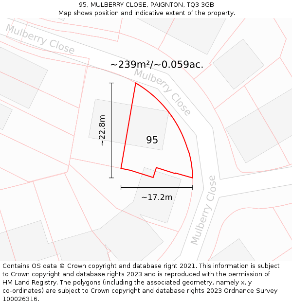 95, MULBERRY CLOSE, PAIGNTON, TQ3 3GB: Plot and title map