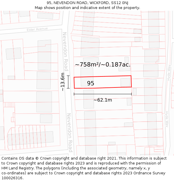 95, NEVENDON ROAD, WICKFORD, SS12 0NJ: Plot and title map