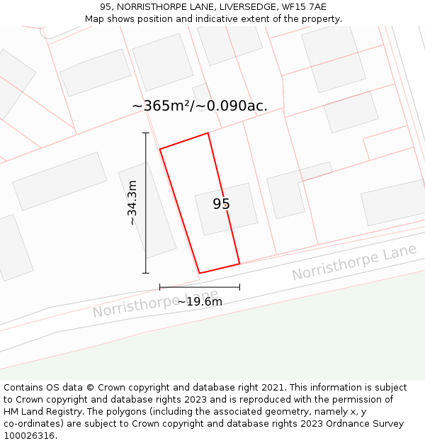 95, NORRISTHORPE LANE, LIVERSEDGE, WF15 7AE: Plot and title map