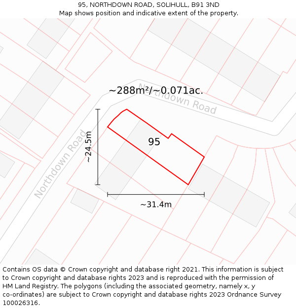 95, NORTHDOWN ROAD, SOLIHULL, B91 3ND: Plot and title map