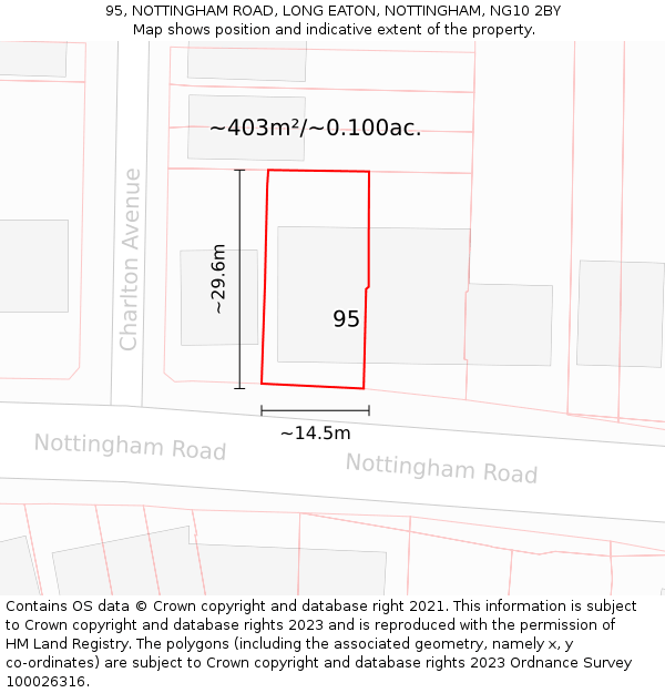 95, NOTTINGHAM ROAD, LONG EATON, NOTTINGHAM, NG10 2BY: Plot and title map