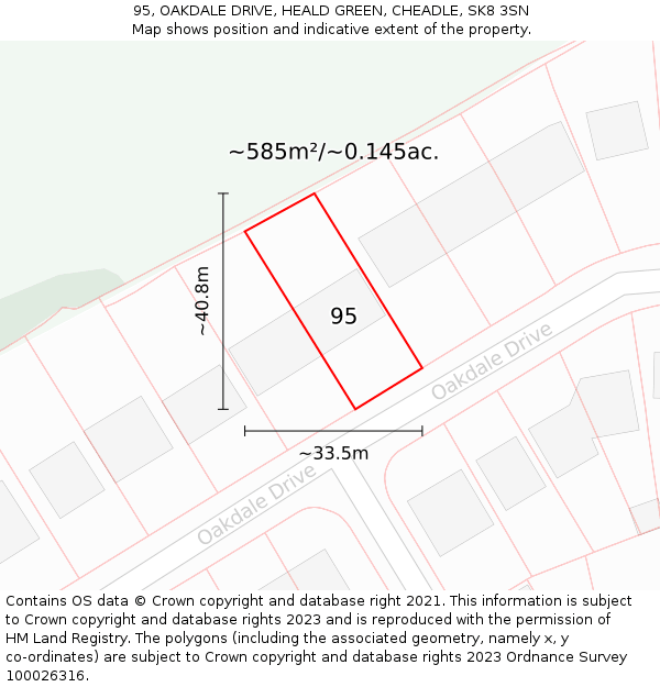 95, OAKDALE DRIVE, HEALD GREEN, CHEADLE, SK8 3SN: Plot and title map