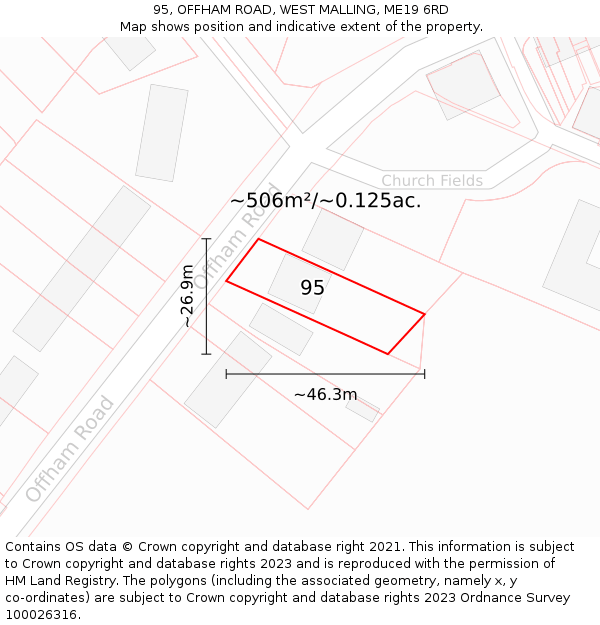 95, OFFHAM ROAD, WEST MALLING, ME19 6RD: Plot and title map