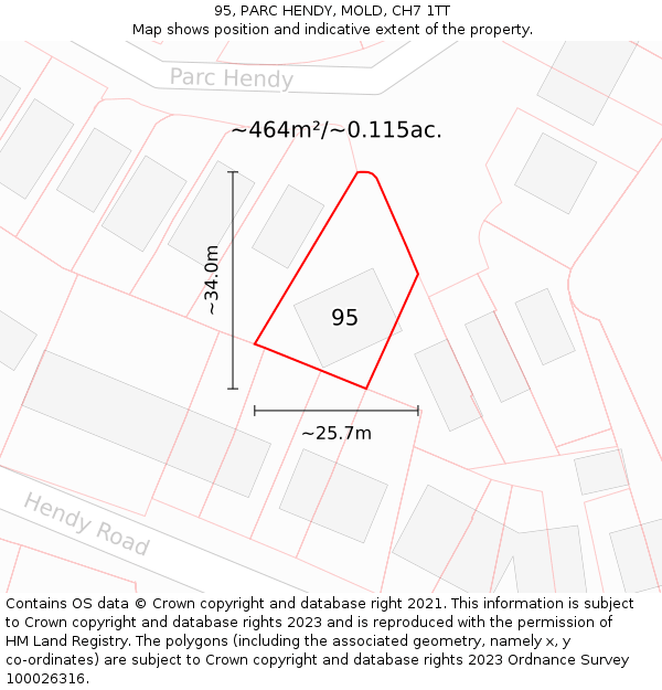 95, PARC HENDY, MOLD, CH7 1TT: Plot and title map