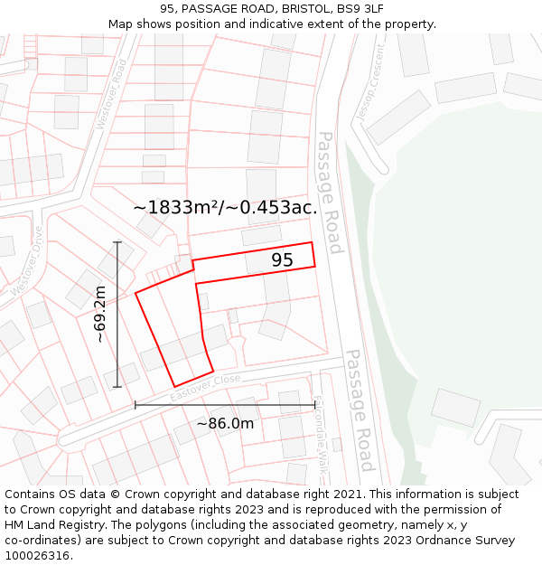 95, PASSAGE ROAD, BRISTOL, BS9 3LF: Plot and title map