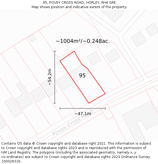 95, POVEY CROSS ROAD, HORLEY, RH6 0AE: Plot and title map