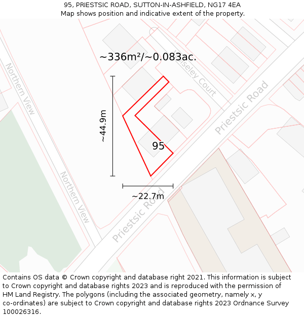 95, PRIESTSIC ROAD, SUTTON-IN-ASHFIELD, NG17 4EA: Plot and title map