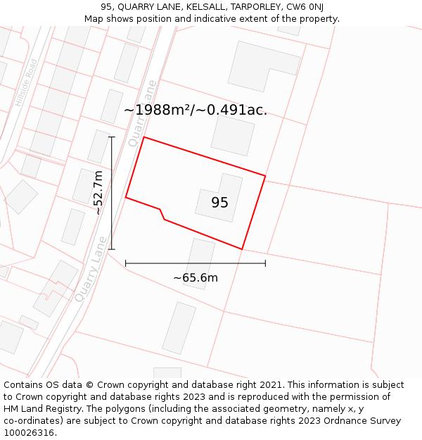 95, QUARRY LANE, KELSALL, TARPORLEY, CW6 0NJ: Plot and title map