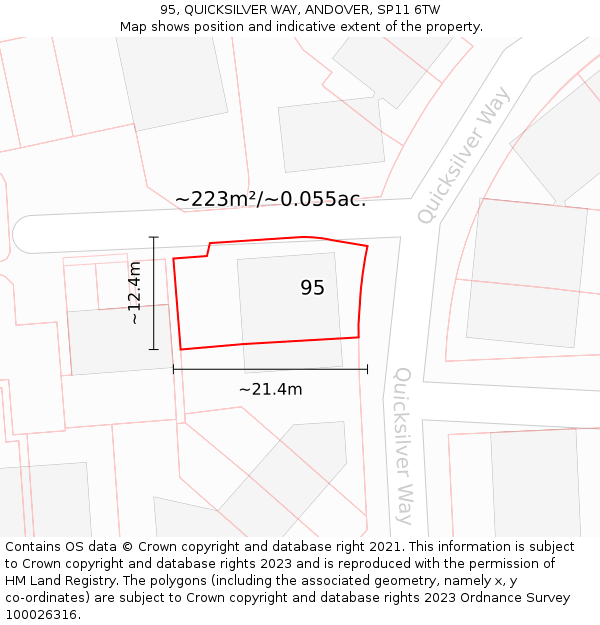 95, QUICKSILVER WAY, ANDOVER, SP11 6TW: Plot and title map