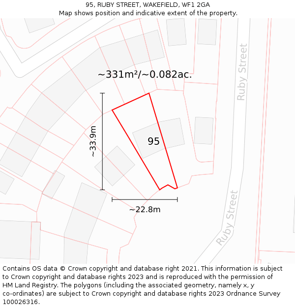 95, RUBY STREET, WAKEFIELD, WF1 2GA: Plot and title map