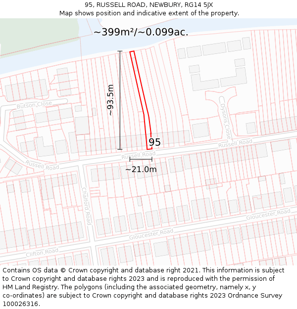 95, RUSSELL ROAD, NEWBURY, RG14 5JX: Plot and title map