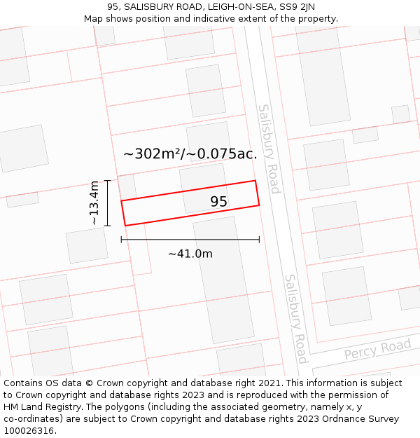 95, SALISBURY ROAD, LEIGH-ON-SEA, SS9 2JN: Plot and title map