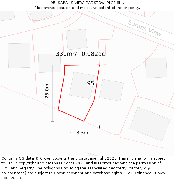 95, SARAHS VIEW, PADSTOW, PL28 8LU: Plot and title map