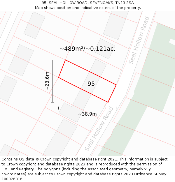 95, SEAL HOLLOW ROAD, SEVENOAKS, TN13 3SA: Plot and title map