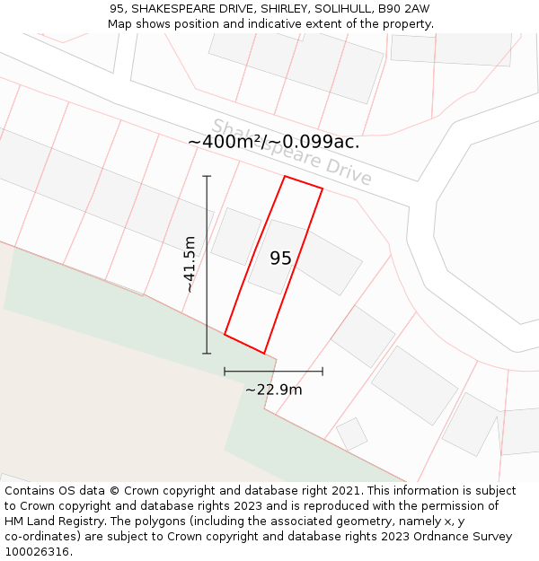 95, SHAKESPEARE DRIVE, SHIRLEY, SOLIHULL, B90 2AW: Plot and title map