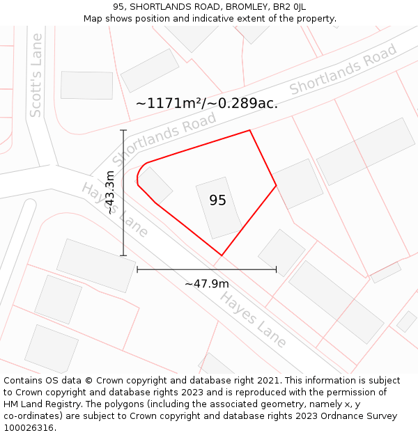 95, SHORTLANDS ROAD, BROMLEY, BR2 0JL: Plot and title map