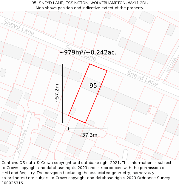 95, SNEYD LANE, ESSINGTON, WOLVERHAMPTON, WV11 2DU: Plot and title map