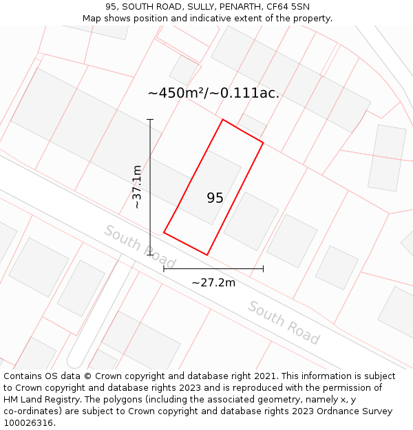 95, SOUTH ROAD, SULLY, PENARTH, CF64 5SN: Plot and title map