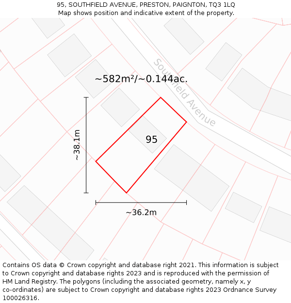 95, SOUTHFIELD AVENUE, PRESTON, PAIGNTON, TQ3 1LQ: Plot and title map