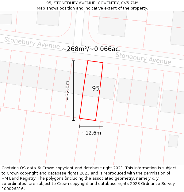 95, STONEBURY AVENUE, COVENTRY, CV5 7NY: Plot and title map