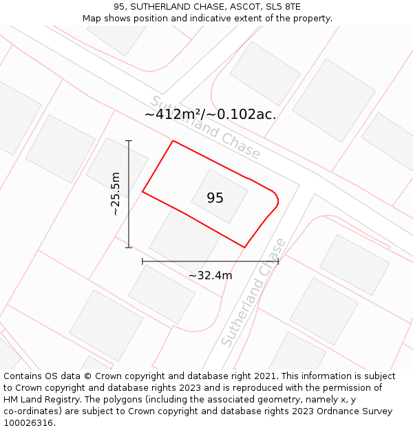 95, SUTHERLAND CHASE, ASCOT, SL5 8TE: Plot and title map