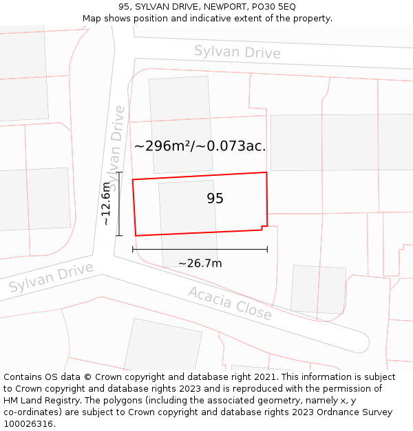 95, SYLVAN DRIVE, NEWPORT, PO30 5EQ: Plot and title map