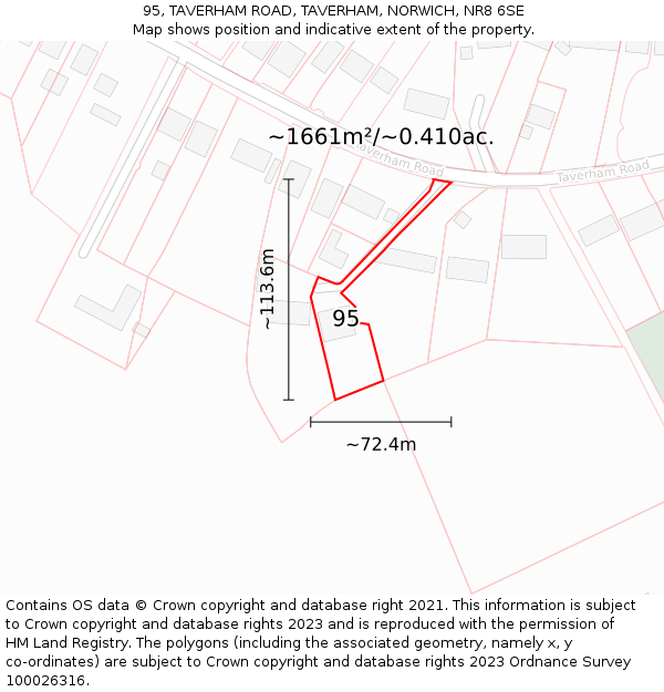 95, TAVERHAM ROAD, TAVERHAM, NORWICH, NR8 6SE: Plot and title map