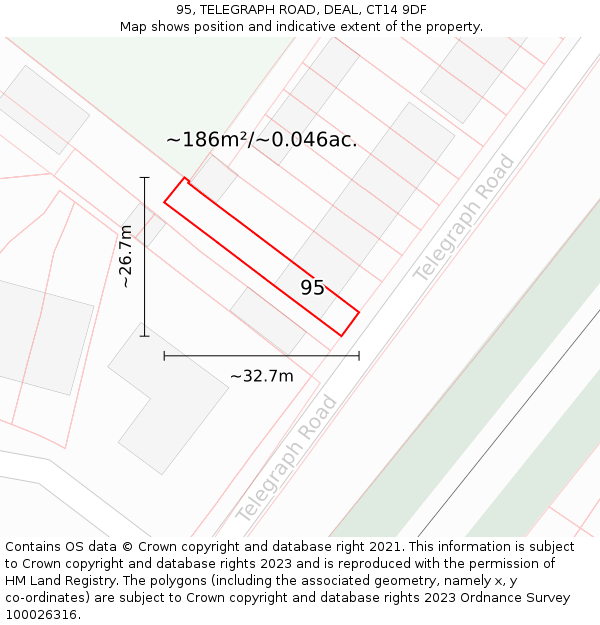 95, TELEGRAPH ROAD, DEAL, CT14 9DF: Plot and title map