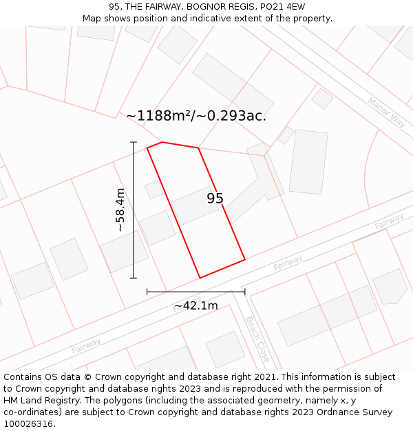 95, THE FAIRWAY, BOGNOR REGIS, PO21 4EW: Plot and title map