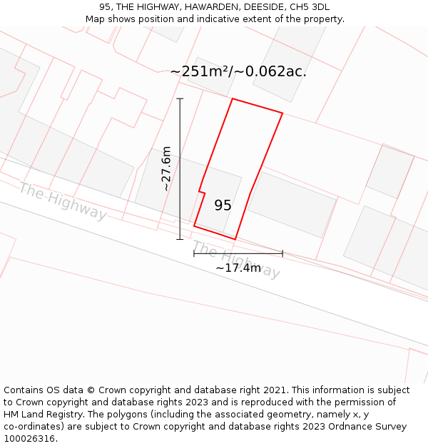 95, THE HIGHWAY, HAWARDEN, DEESIDE, CH5 3DL: Plot and title map