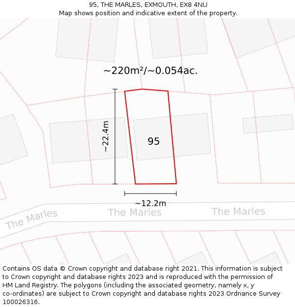 95, THE MARLES, EXMOUTH, EX8 4NU: Plot and title map