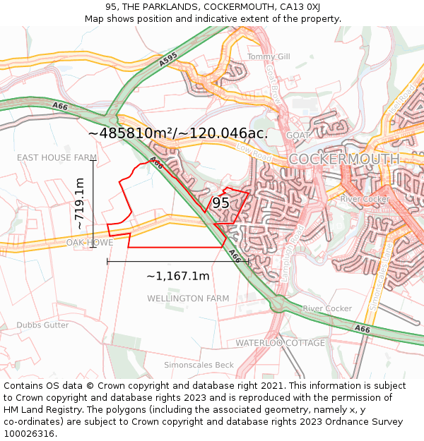 95, THE PARKLANDS, COCKERMOUTH, CA13 0XJ: Plot and title map