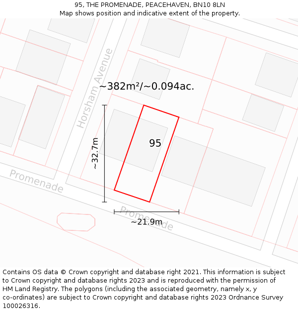 95, THE PROMENADE, PEACEHAVEN, BN10 8LN: Plot and title map