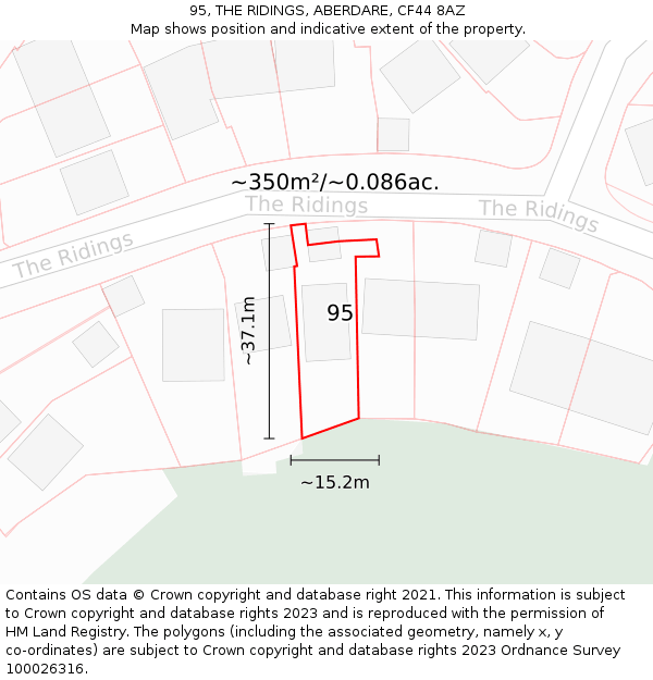 95, THE RIDINGS, ABERDARE, CF44 8AZ: Plot and title map