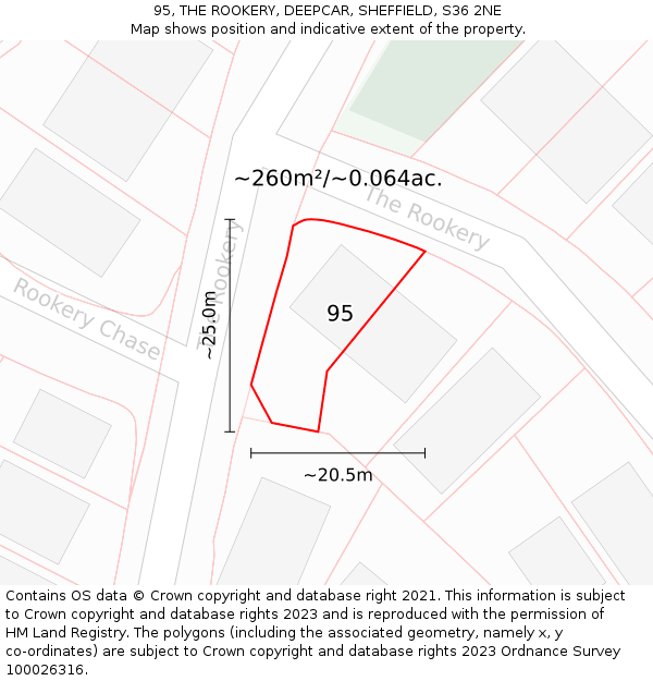 95, THE ROOKERY, DEEPCAR, SHEFFIELD, S36 2NE: Plot and title map