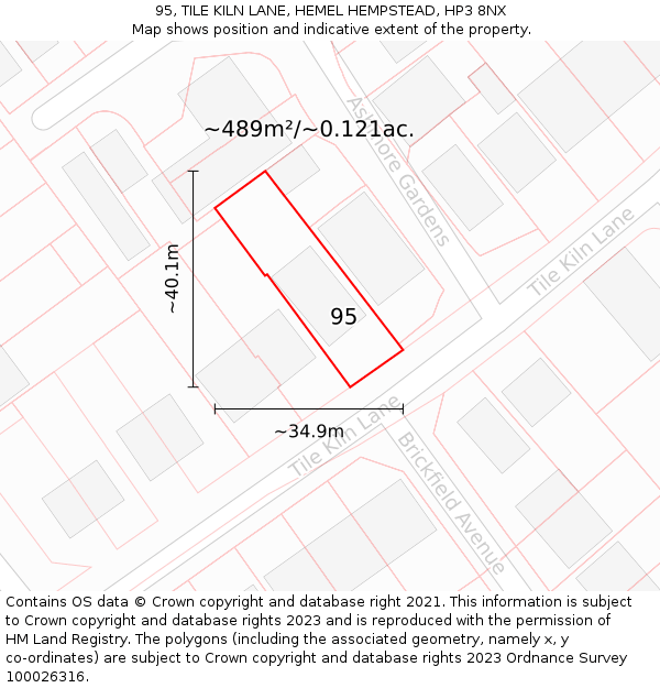 95, TILE KILN LANE, HEMEL HEMPSTEAD, HP3 8NX: Plot and title map