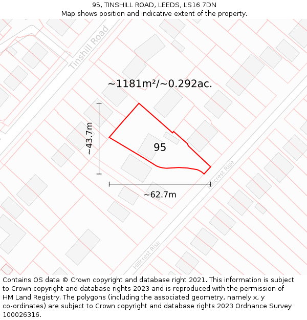 95, TINSHILL ROAD, LEEDS, LS16 7DN: Plot and title map