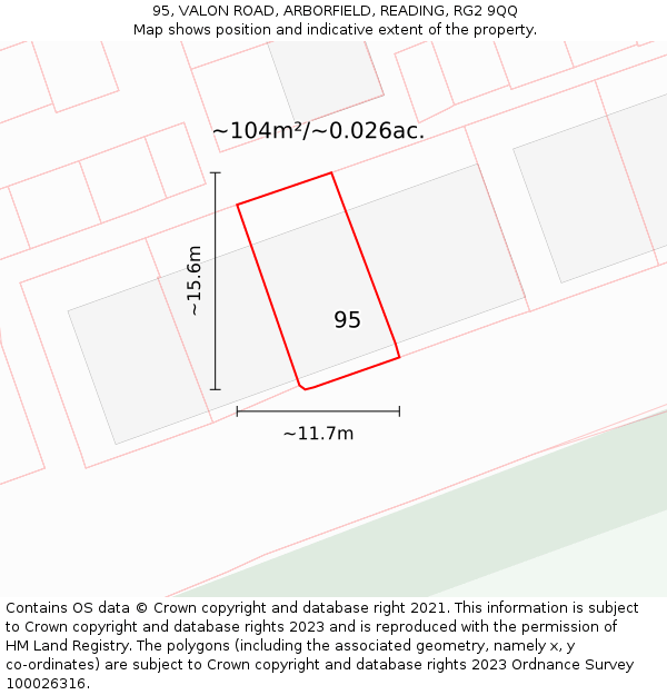 95, VALON ROAD, ARBORFIELD, READING, RG2 9QQ: Plot and title map