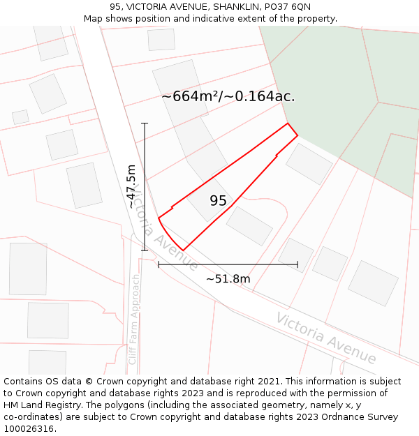 95, VICTORIA AVENUE, SHANKLIN, PO37 6QN: Plot and title map