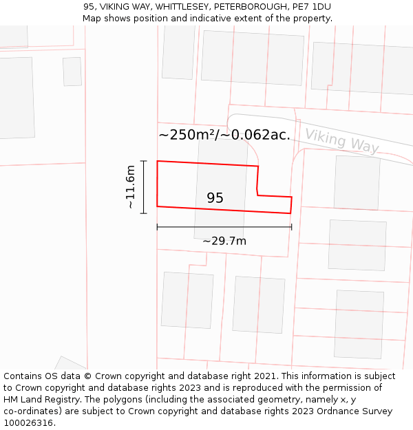 95, VIKING WAY, WHITTLESEY, PETERBOROUGH, PE7 1DU: Plot and title map