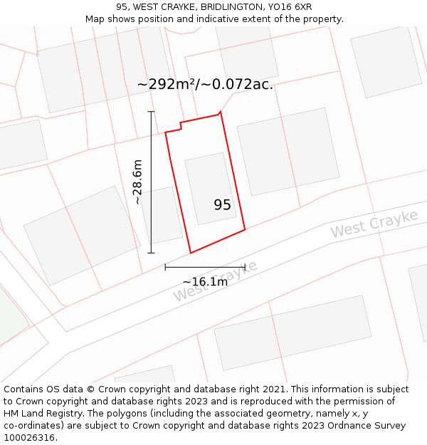 95, WEST CRAYKE, BRIDLINGTON, YO16 6XR: Plot and title map