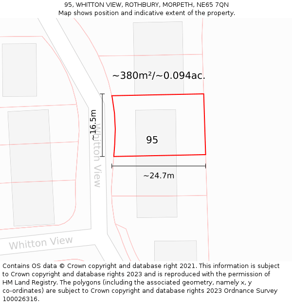 95, WHITTON VIEW, ROTHBURY, MORPETH, NE65 7QN: Plot and title map