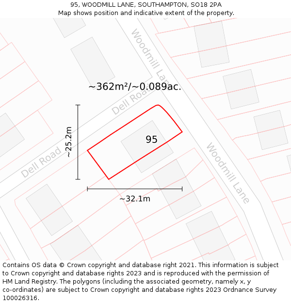 95, WOODMILL LANE, SOUTHAMPTON, SO18 2PA: Plot and title map