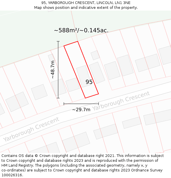 95, YARBOROUGH CRESCENT, LINCOLN, LN1 3NE: Plot and title map