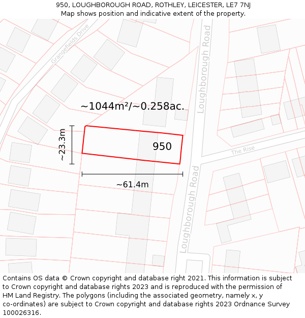 950, LOUGHBOROUGH ROAD, ROTHLEY, LEICESTER, LE7 7NJ: Plot and title map