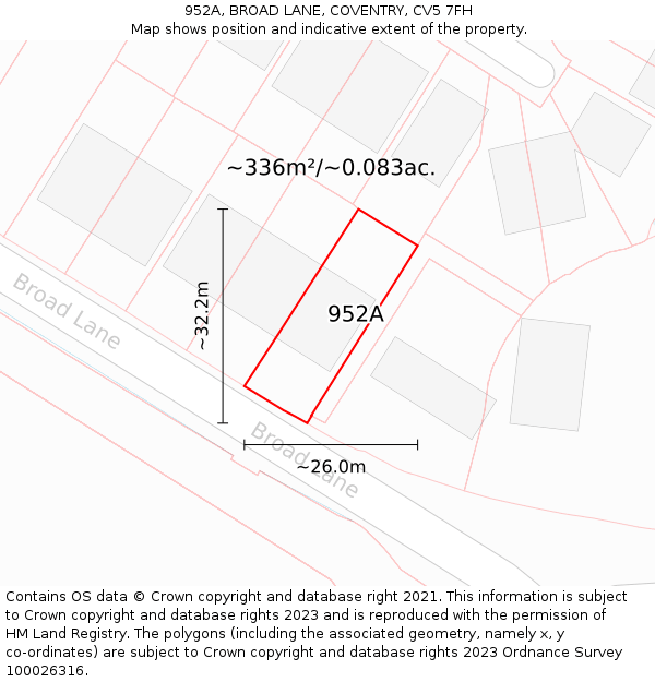 952A, BROAD LANE, COVENTRY, CV5 7FH: Plot and title map